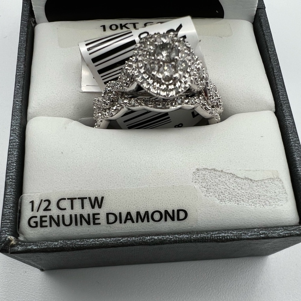 10k White Gold Diamond Halo Engagement Wedding Ring Set 0.50 ctw‎ 4g Valentine’s